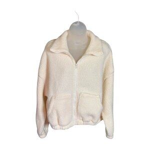 Old Navy Oversized Sherpa Full Zip Jacket Spread Collar Elastic Hem Cream Size M